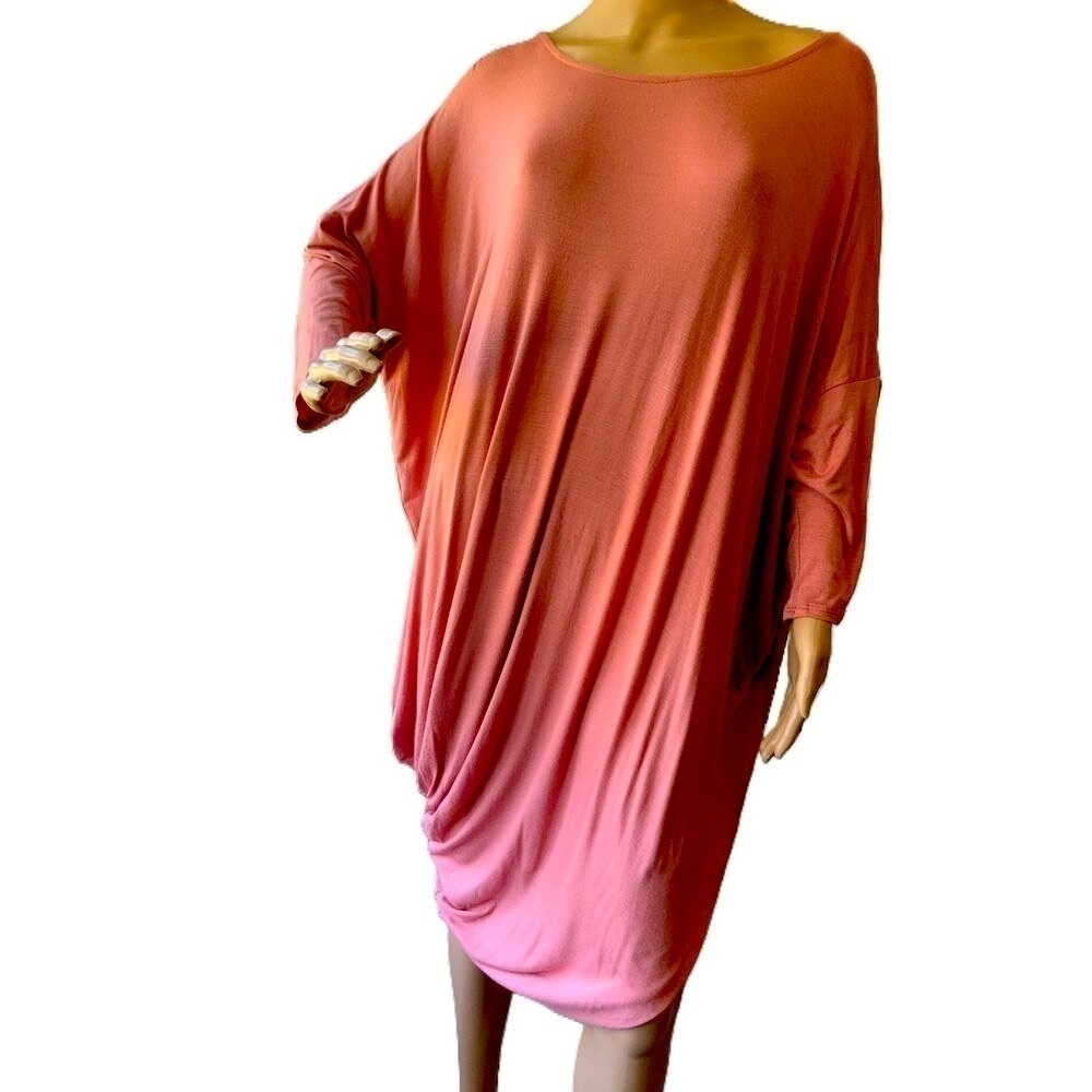 Love In Coral 3/4 Sleeve Boat Neck Draped Asymmetrical Dress Size Medium